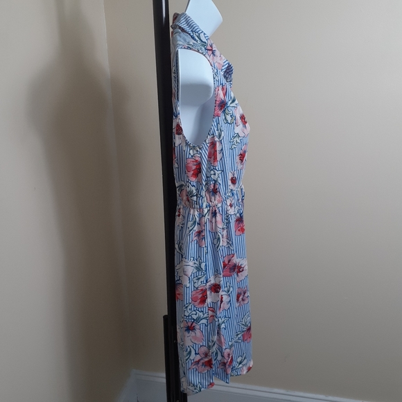 Blue Striped Floral Print Dress - Picture 2 of 4
